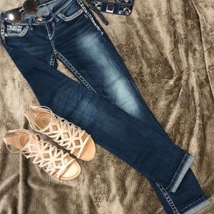Silver Strait Leg Denim Jeans with White Seams